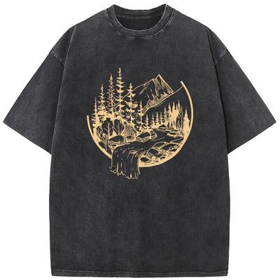 Outdoor Water Quality Men Women Washed T-Shirt Cotton Funny Bleached Tshirt Retro Hip Hop Bleach T Shirt