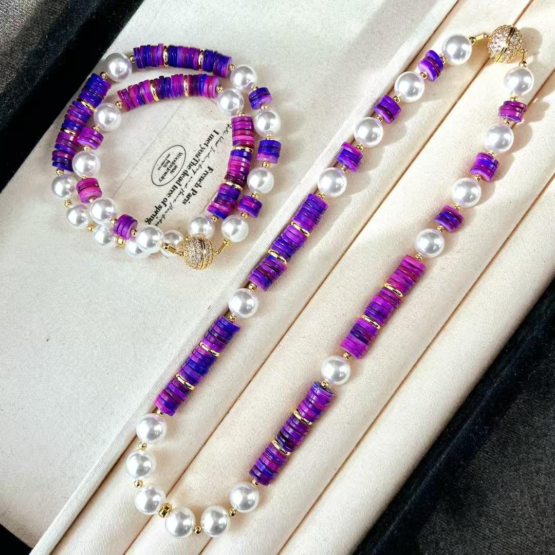 

Vintage Strong Light High Quality Purple Shell Faux Crystal Pearl Necklace Collarbone Chain