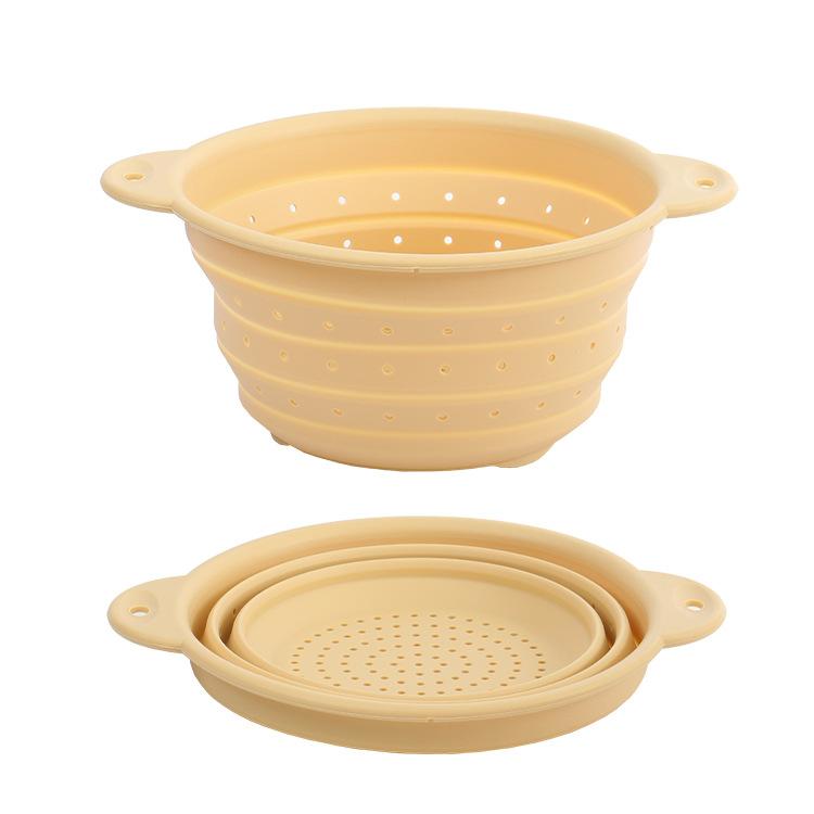 Food Grade Silicone Collapsible Colander, Foldable Fruit Vegetable Washing Basket, Heat Resistant Kitchen Strainer