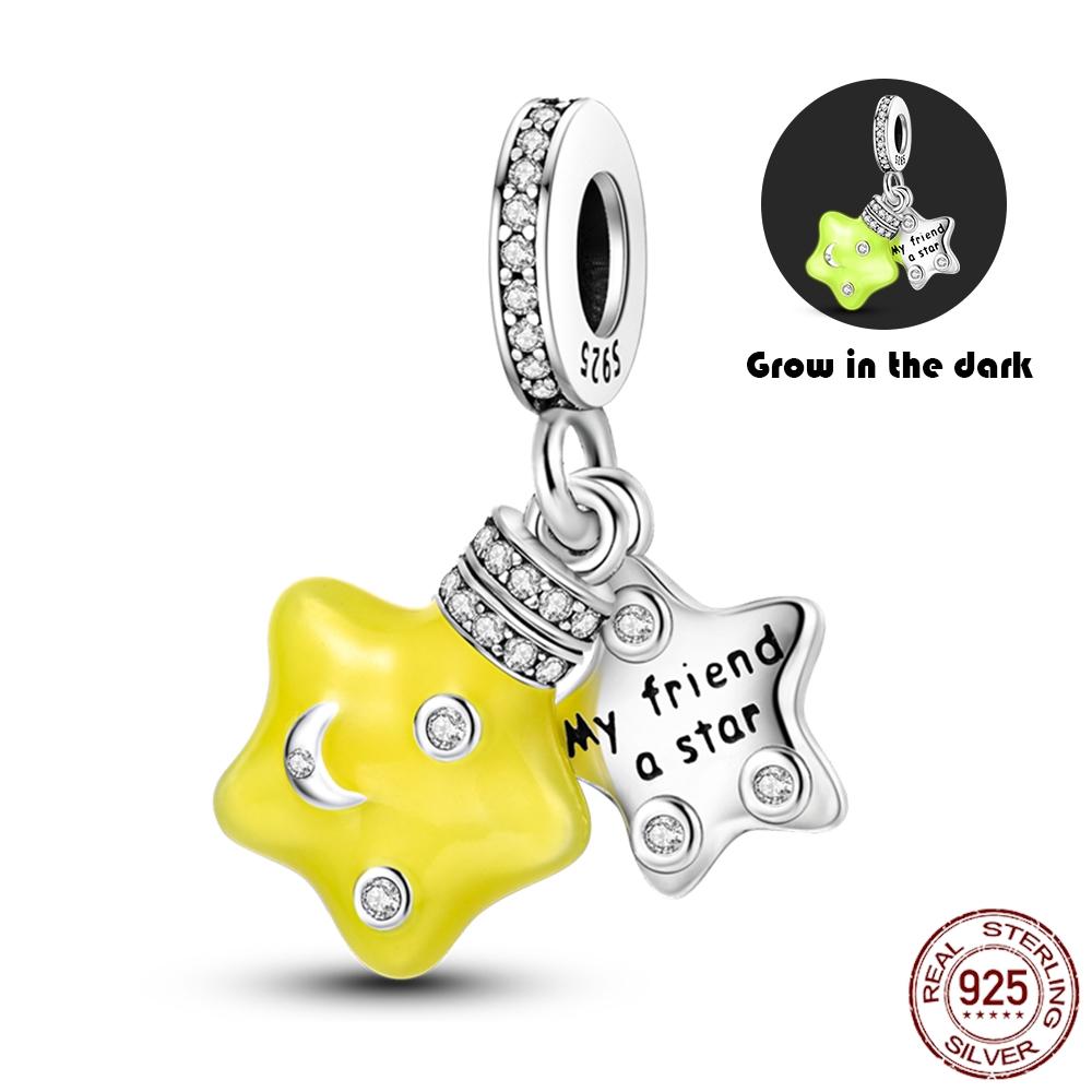 925 Silver Glow in the dark Firefly Honeybee Star Charms Beads Fit 925 Original Bracelets Fine DIY Jewelry Gift Women