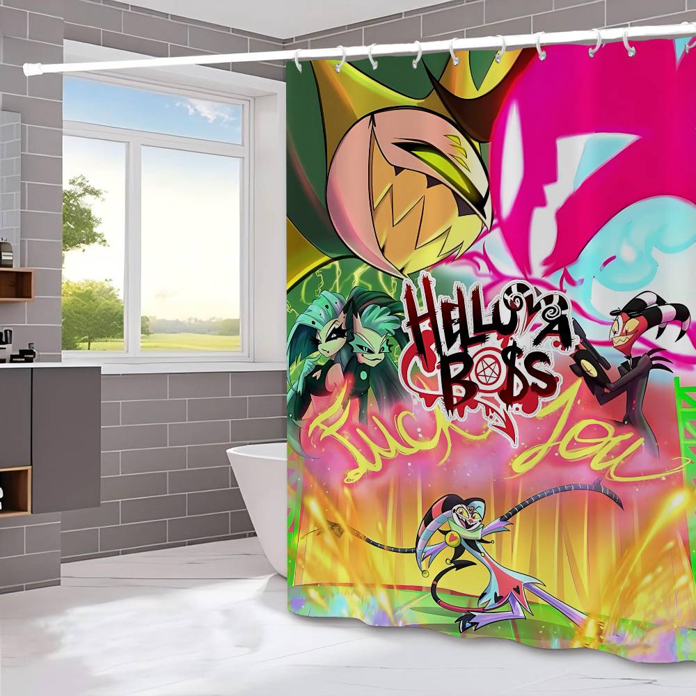 H-Helluva Boss  Funny and Creative Beach Shower Curtain Waterproof Polyester Bath Curtains for Bathroom Decorate with Hooks