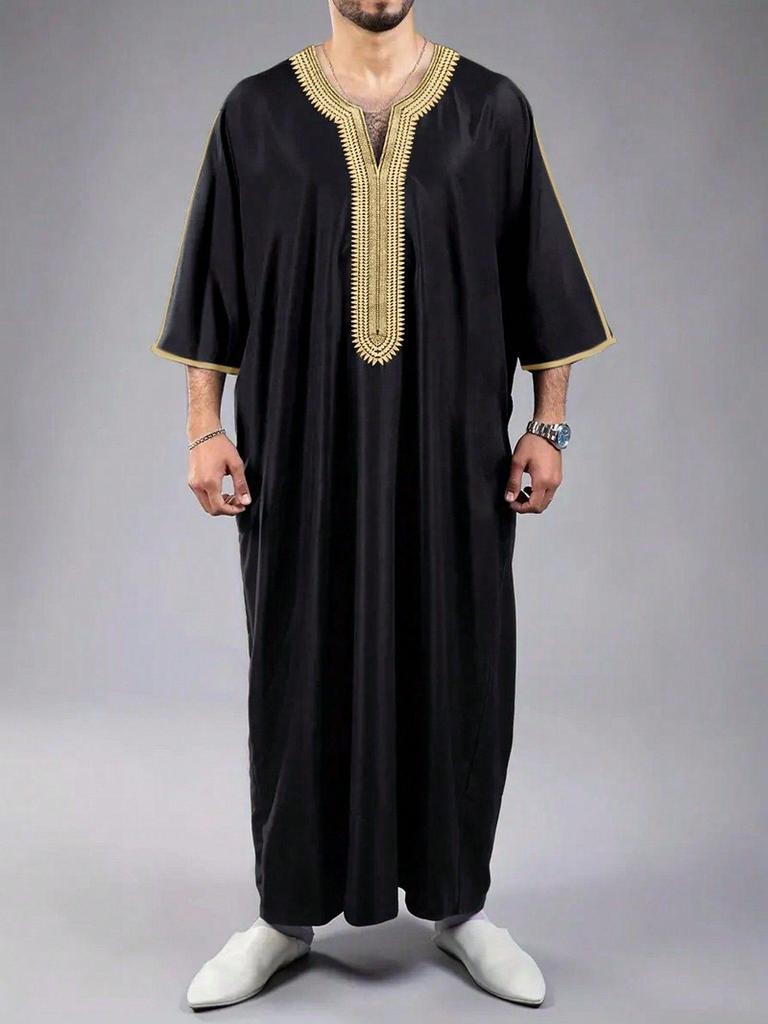 Embroidered Hooded Robe for Muslim Men, New Style Middle Eastern Thobe, Loose Long Sleeve Ethnic Design, Available Now