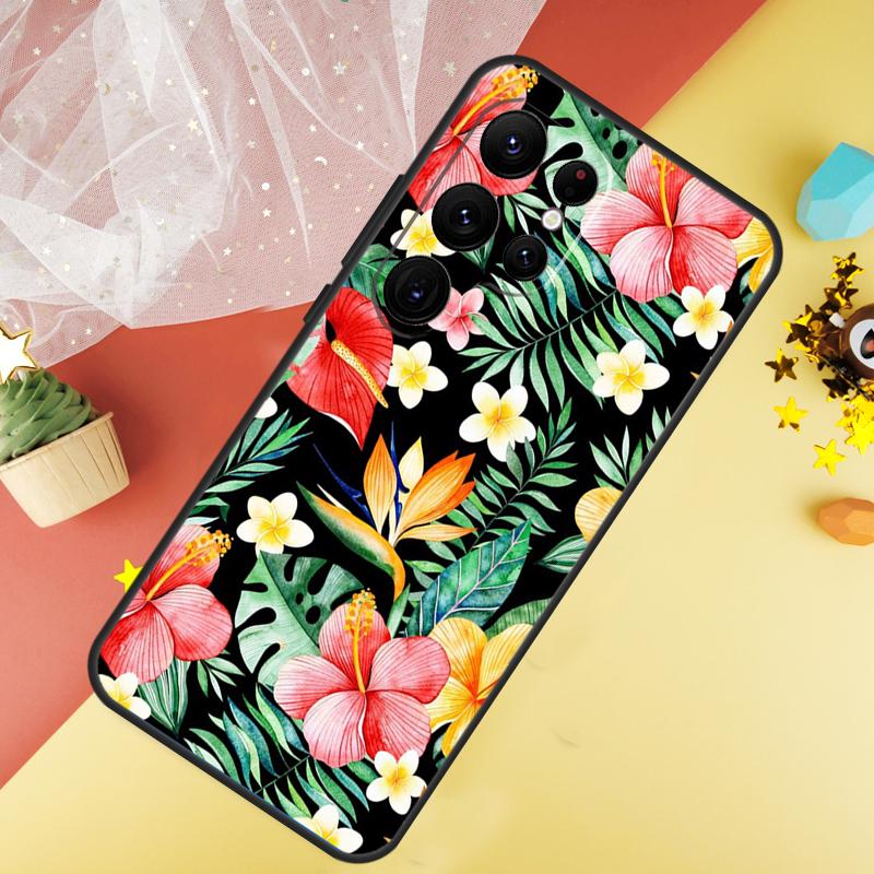 Tropical Paradise Hawaiian Flower Case For Samsung Galaxy S24 S23 S22 Ultra S21 S20 FE Note 20 Note 10 S8 S9 S10 Plus Cover