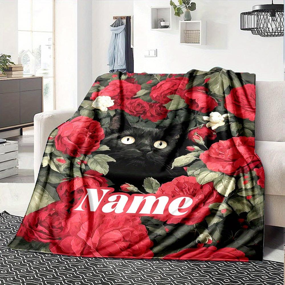 Floral Cat Home Customize Your Name Blankets Cozy Soft Lightweight Allseason Multipurpose Blanket For Picnics Sofas Offices Beds Living Rooms Suitable