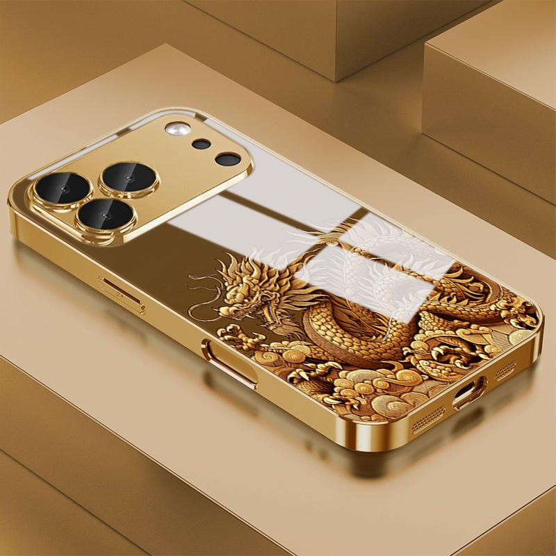 Chinese Style Golden Dragon Tempered Glass Phone Case For Samsung Galaxy S26 Ultra S25 S24 S23 Plus S25 FE Hard Protect Cover