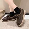 Soft-soled velvet women's new autumn and winter small leather shoes fluffy shoes warm lace-up cotton shoes