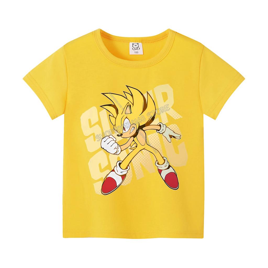 Sonics Cartoon T-shirt for Children Round Collar Clothing Kids Anime Partern Short Sleeve Clothes Fashion Sunmer Tee Top Gift
