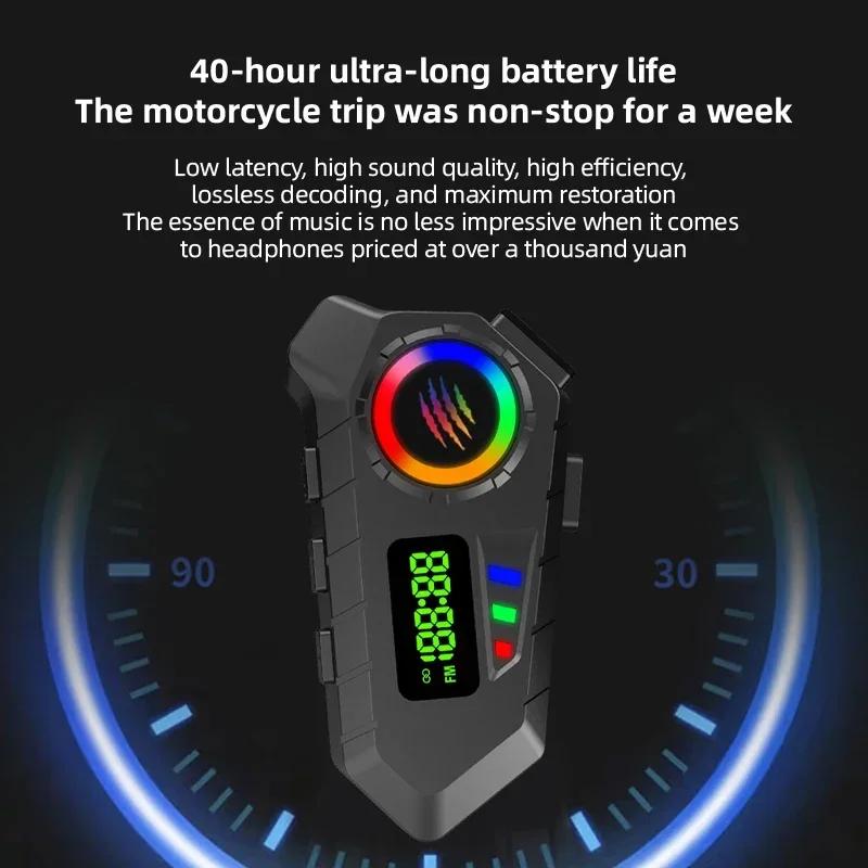 Motorcycle Helmet Headset with FM Radio, Bluetooth 5.4 Headphones, Waterproof Earphones, LCD Display