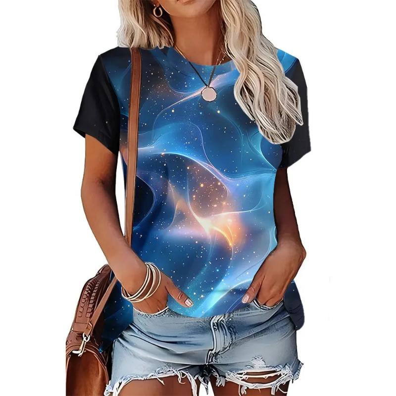 Fashion Women's Crew Neck T-Shirt Crew Neck Short Sleeve 3D Color Printing