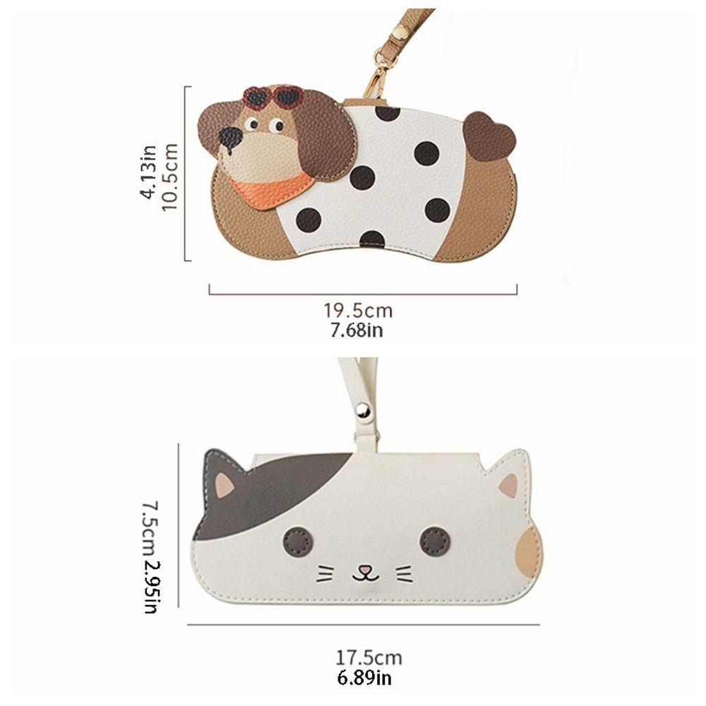 Portable Pu Leather Glasses Bag Cat Dog Sunglasses Eyeglass Bag Eyewear Protector Case Korean Style Hanging Glasses Storage Bag