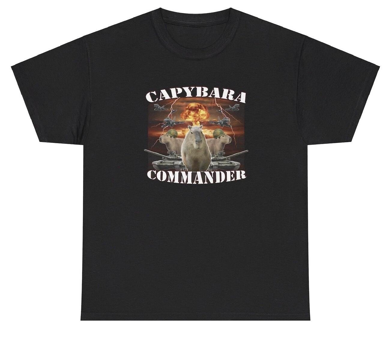 Capybara Commander T Shirt Funny Animal Lover Silly Y2K Military War Meme Tee M