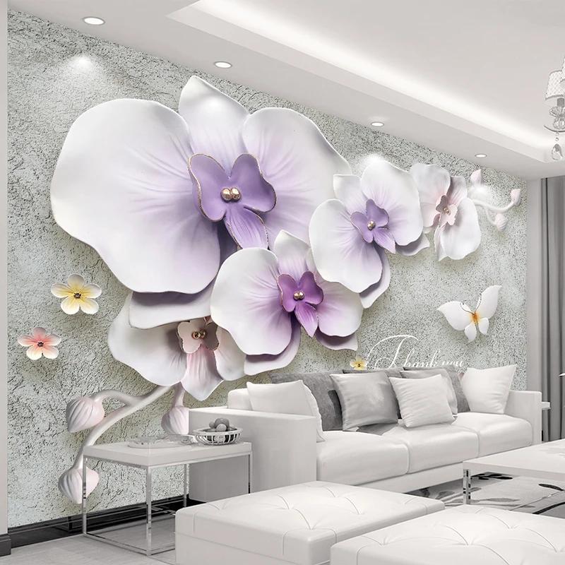 Tapet mural mare pentru pereți Relief 3D creativ Phalaenopsis Flori Fotomurală TV Fundal Decorare cameră