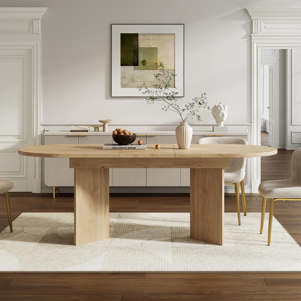 Extendable Dining Table 120/160 * 80 Cm, Suitable for 4–6 People, Rounded Corners, Thickened Tabletop, Simple Style, Oak Color(old sku:N634D0003E)