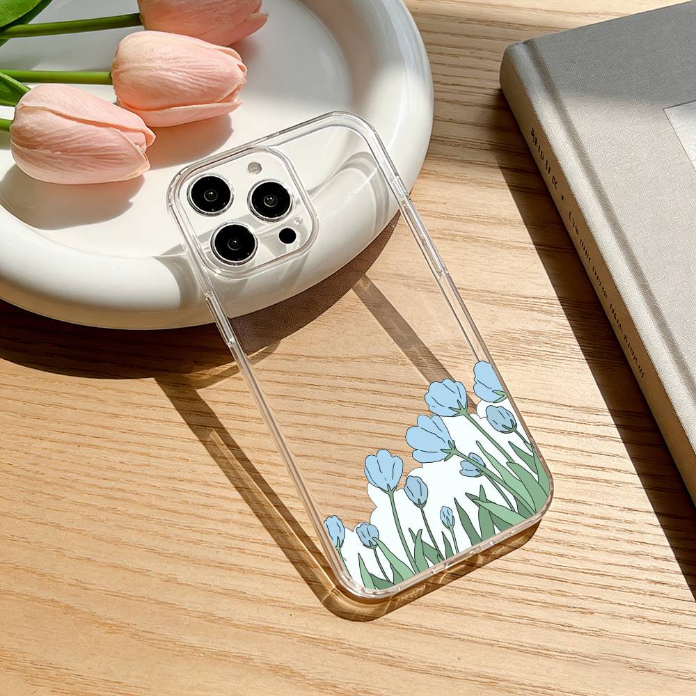 Blue Minimalist Print Phone Case For iPhone 17 16 15 14 13 12 11 Mini Pro Max Plus Transparent Cover
