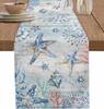 Nautical Beach Starfish Linen Table Runner Dresser Scarves Table Decor Farmhouse Kitchen Dining Table Runner Holiday Party Decor