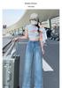 Women's Light Narrow-Wide Leg Jeans with Lace Trim - Autumn 2025 Petite Splicing Design