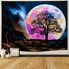 Blacklight Moon Tapestry UV Reactive Galaxy Space Tapestry Trippy Mountain Tree Tapestry Starry Night Sky Tapestry Wall Hanging
