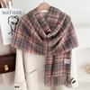 Autumn and Winter Scarf Women's New Plaid Imitation Cashmere Scarf Maillard Contrasting Shawl Thickened Warm Versatile Scarf