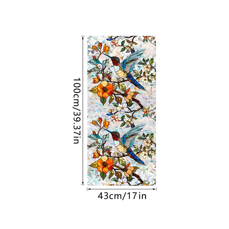 Window Film Static Cling Privacy Protection Stained Glass Film PVC Stained Colorful Plants Flowers Printed Home Decor Stickers