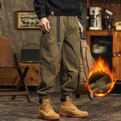 2025 Autumn/Winter New American Heavy Duty Retro Casual Pants For Men With Thick Velvet And Multiple Pockets, Workwear Leggings