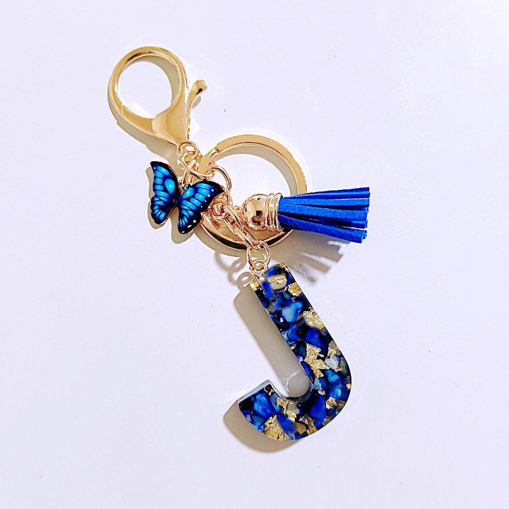 Sapphire Blue Butterfly Tassel Keychain Pendant