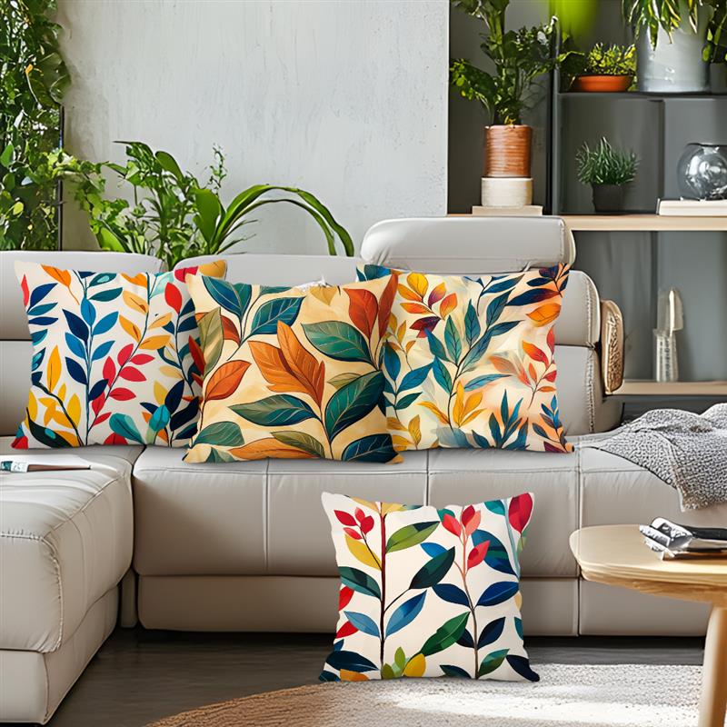 Home Decor Colorful Leaf-Patterned Digital Print Pillow Covers Pattern Cushion Cover Suitable For Sofa Bedroom Car Pillow Cover