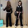 Teenager Girls' Sports Spring Autumn Kids Clothes Crop Top Hooded Jacket + Wide Leg Pants Tracksuit Children 9 -14year