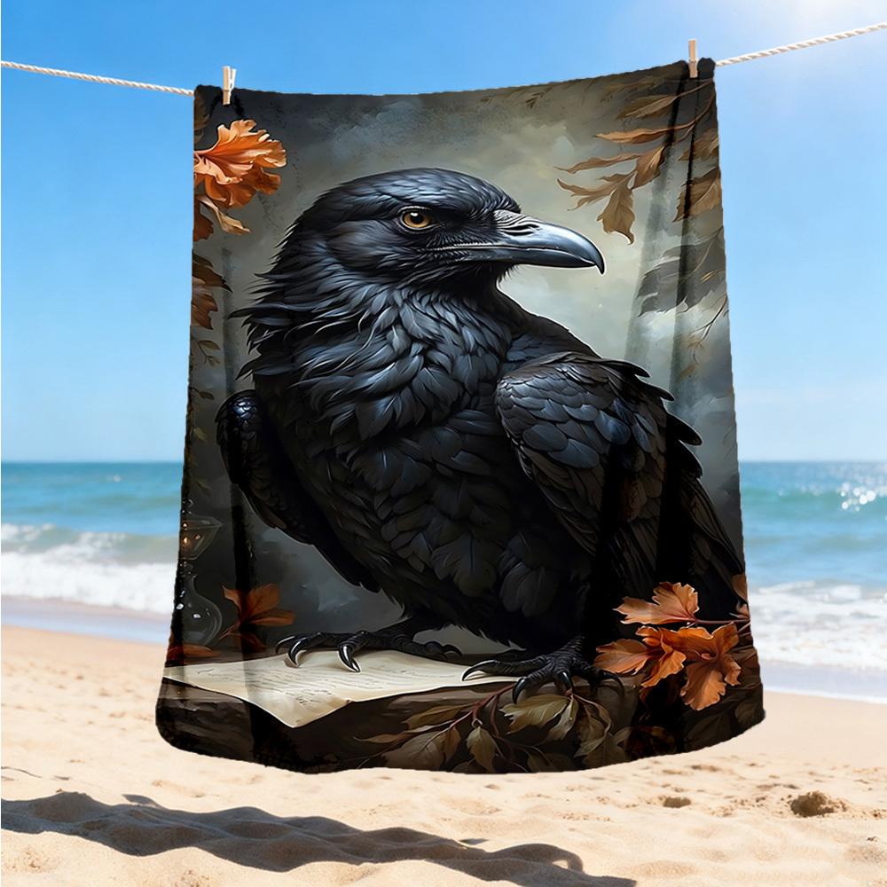1pc Raven Art Print Throw Blanket Polyester Fiber, Lightweight Flannel, Soft & Warm, All Season Use for Outdoor, Camping Digital Print