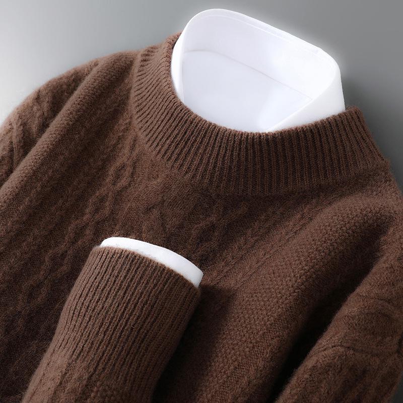 Men's Thick Half-High Collar Wool Sweater - Casual Loose Fit, 100% Pure Wool, Long Sleeve Pullover for Autumn & Winter