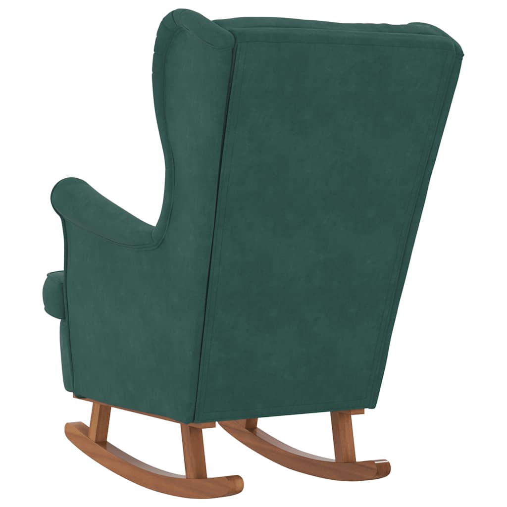 Rocking Chair Armchair Dark Green Velvet and Solid Wood