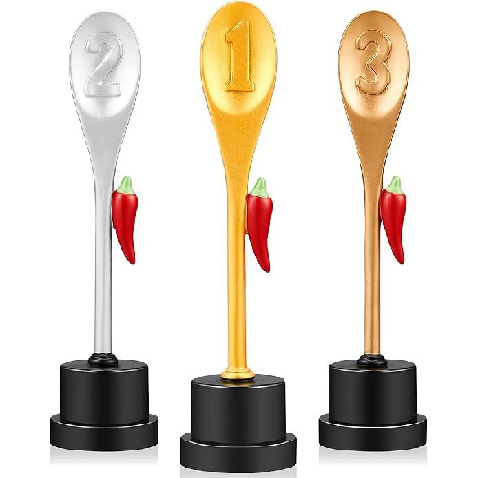 Yinkin 3 Pcs Chili Pepper Trophy Chili Cook Off Trophies Award Chili Cook Off Prizes Salsa Trophy Chili Cook Off Decorations for Winner 1st Place Trendy