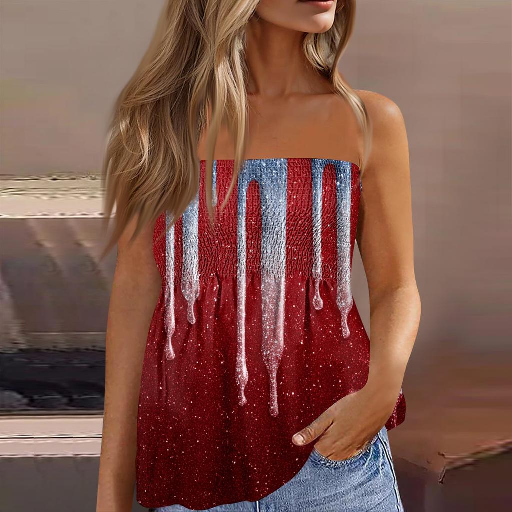 Summer Tube Tops For Women,Cute Sexy Off Shoulder Print Sleeveless T-Shirt