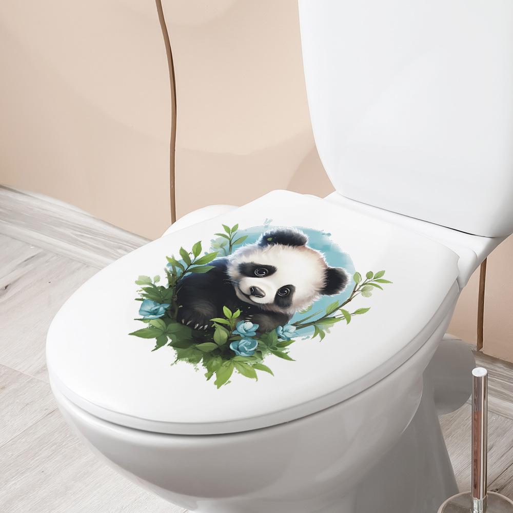 Tecknad söt röd panda som äter bambu toalettsits klistermärke badrumsdekor avtagbar vattentät dekal