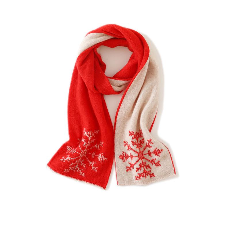 

Women s Cashmere Jacquard Scarf – Thickened, Short Neck Warmer in Christmas Red for Autumn/Winter 145cm x 20cm