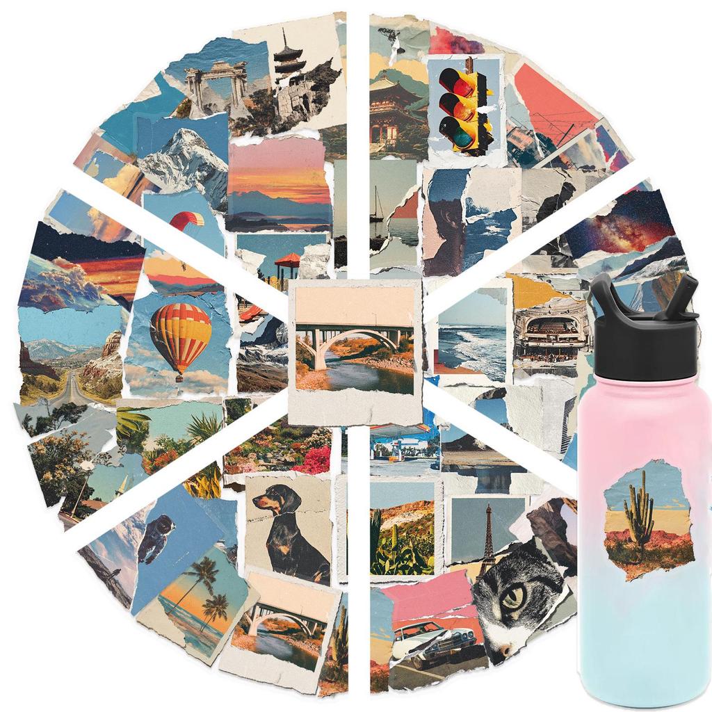 50 Retro-Style Torn Photo Graffiti PET Stickers: DIY Journal, Phone & Laptop Waterproof Decals