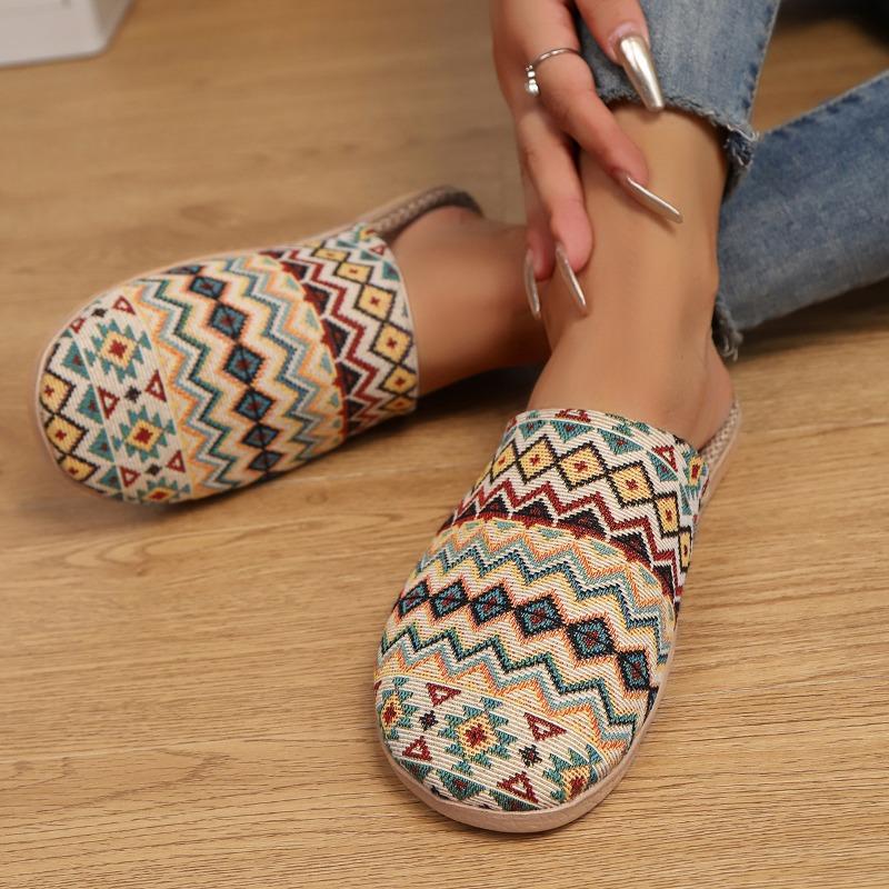 

Summer new linen cool slippers straw woven baotou women s home indoor slippers breathable and deodorant 35-36