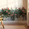 Fence Rose Bush Wall Sticker Removable Waterproof PVC Red Flower Pattern Sticker Home Office Living Room Bedroom Wall Decoration Decal