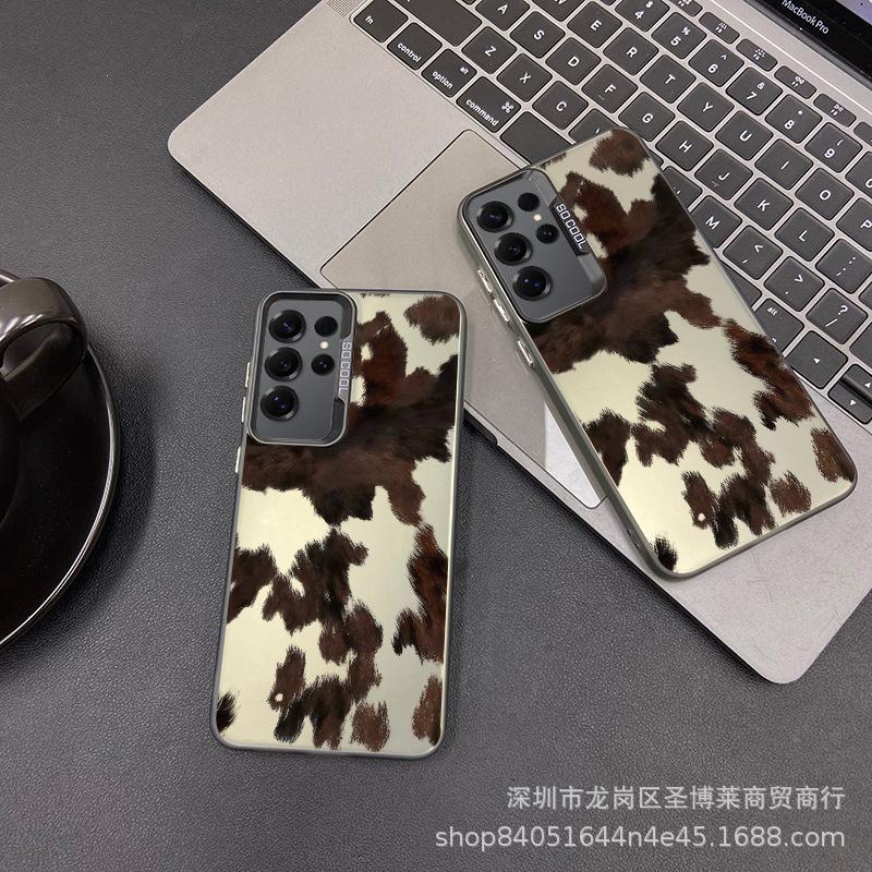 Applicable to Samsung color silver case S24/S25ULTRA brown leopard print GalaxyS23/NOTE20 mobile phone case