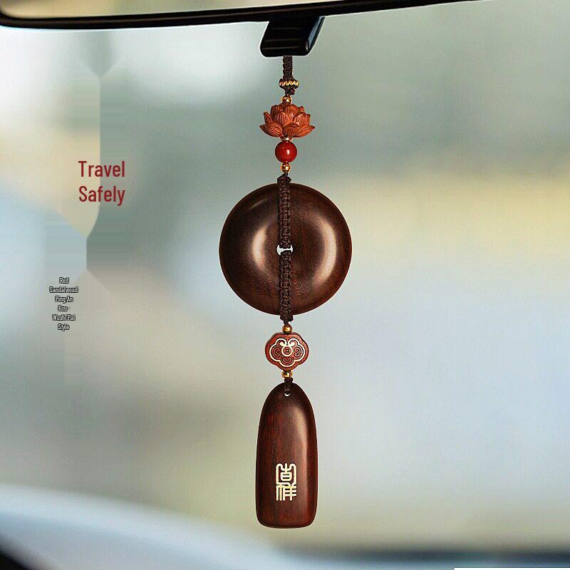 Red Sandalwood Ping An Kou Car Pendant - High-End Rearview Mirror Ornament for Men and Women