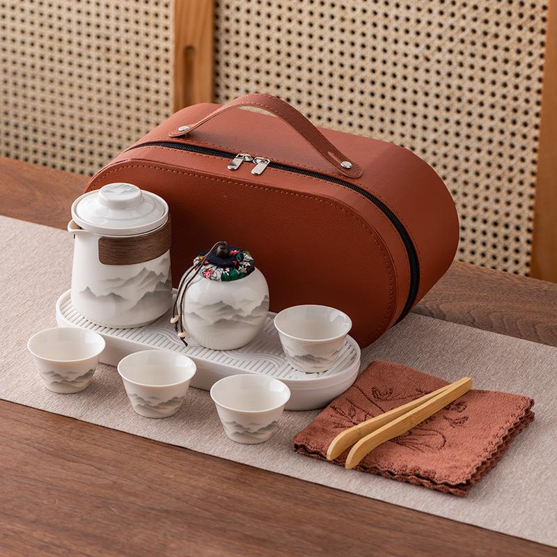 Ink and Wash Guochao Travel Tea Set, a Pot of Three Four or Six Cups, Express Outdoor Portable Gift Box Storage Set, High-end Gifts.