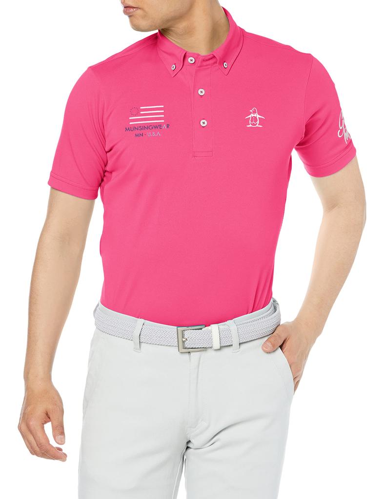 Munsingwear 2022 Golf Short Sleeve Dynamic PK00 Equivalent To Japanese Size 2L Spring/Summer Shirt, Moisture-Wicking, Coolist, Cut, Men's (Pink),
