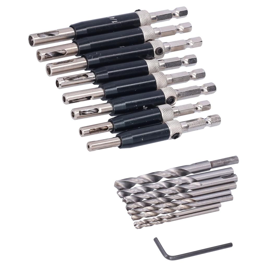 17pcs Hinge Drills Set Self Centering Door Drill Bit Kit with Hex Wrench for Woodworking