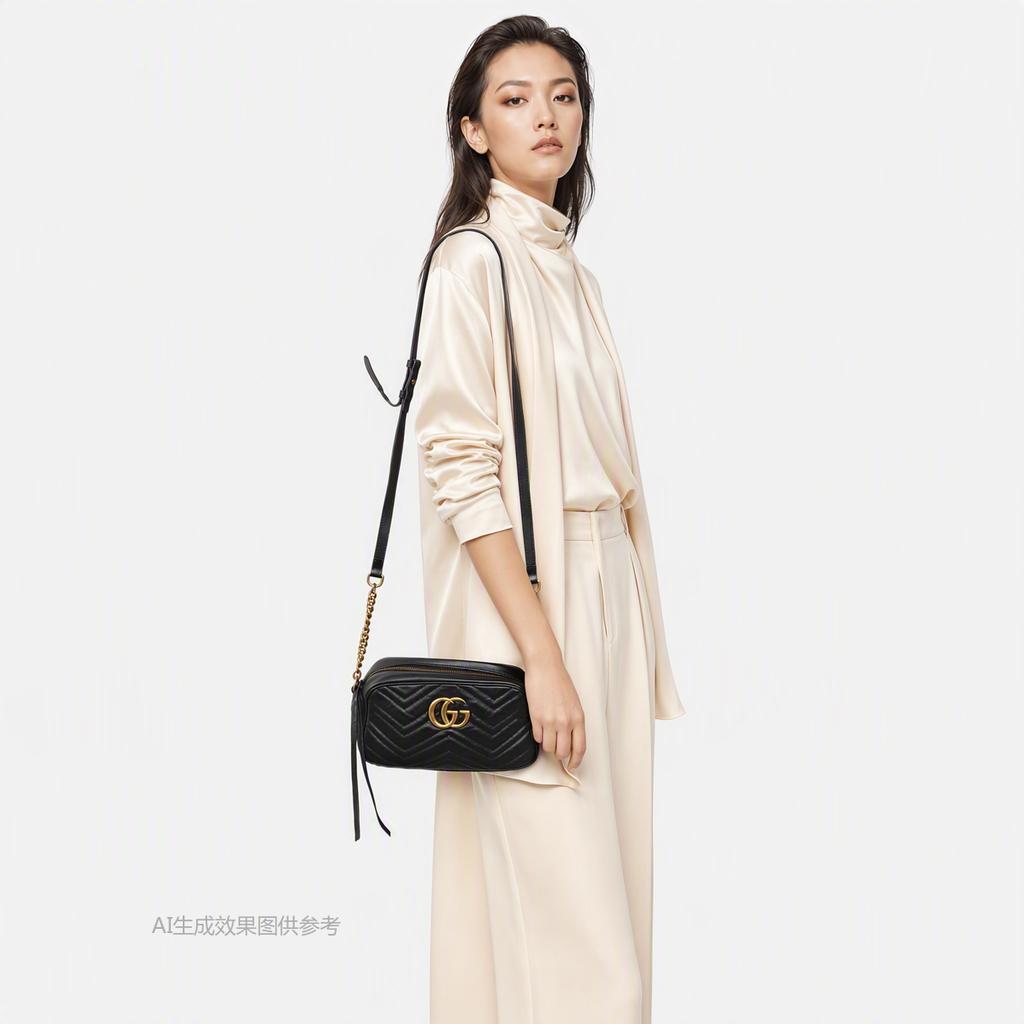 [Pre-Owned] Gucci GG Marmont Small Matelassé Shoulder Bag 'Black' - Good #1XOBAH