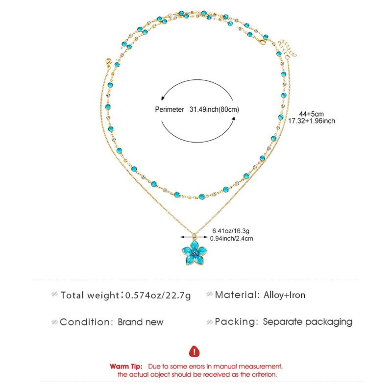 Enamel Drip Oil Flower Double Layered Pendant Necklace for Women Fashion Crystal Bead Y-Shaped Choker Clavicle Chain Jewelry