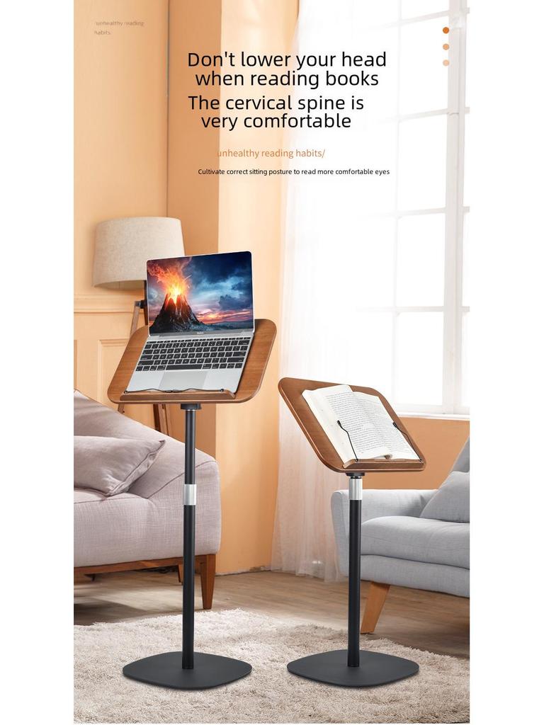 Adjustable Floor-Standing Reading and Music Stand with Book Shelf and Laptop Lift