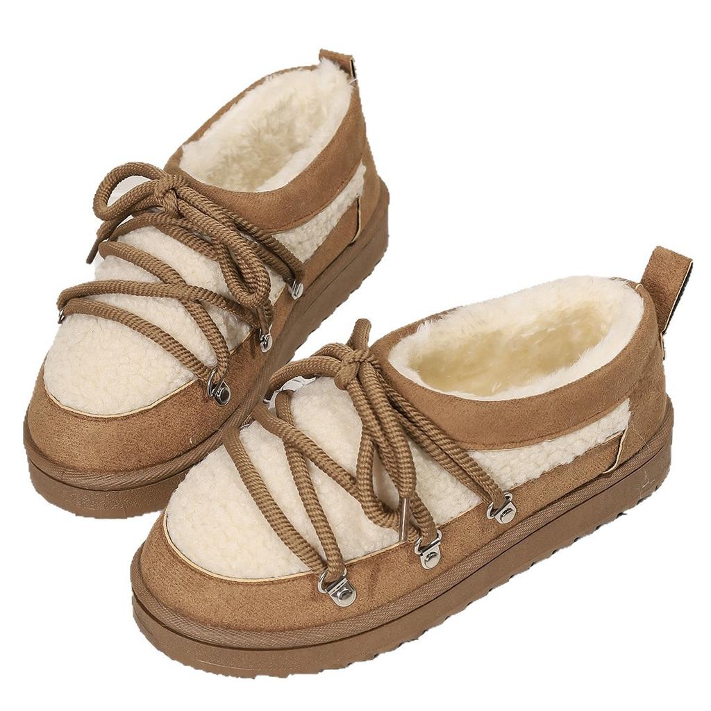 Thick-soled cross-strap 2025 autumn and winter new fashionable velvet thickened thermal short tube one-pedal elastic snow boots