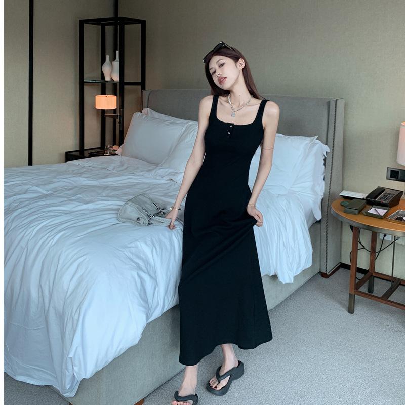 Grey Suspender Skirt Spice Girl Long Dress Slim Dress Women's Summer Temperament Waist Slim Hip Skirt Vest Skirt