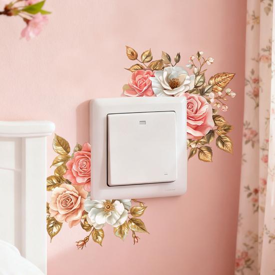 Removable Flower Switch Sticker Waterproof Peel And Stick Light Switch Decal for Living Room Bedroom Bathroom Kitchen Decor
