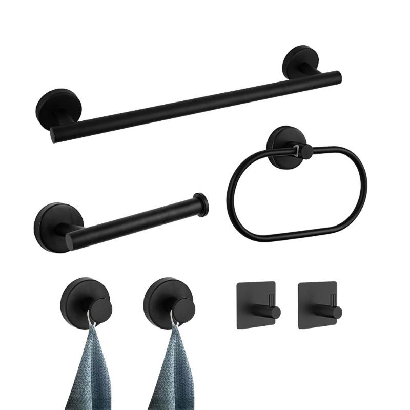 Bathroom Towel Rack Adhesive Towel Rings Robe Hook Toilet Paper Holder Bathroom Accessory Set Easy to Installation