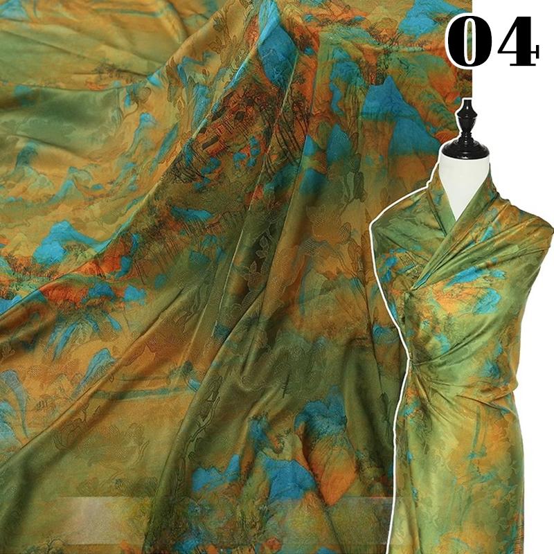 Krajinná hedvábná strečová saténová látka 50x150cm pro tradiční čínské vintage Hanfu Cheongsam dámské oblečení šaty šicí řemesla